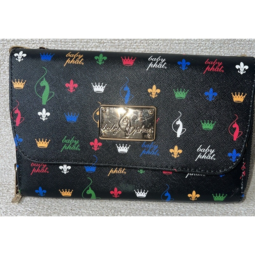 Baby‎ Phat Cat Crown Black Crossbody Wristlet Shoulder Clutch Handbag Hip Jazzy